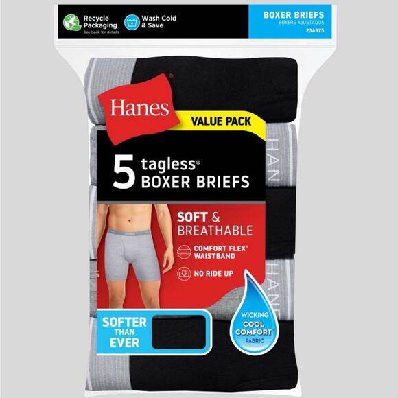 Hanes Men’s Tagless Boxer Briefs 5-Pack Soft Breathable Comfort Waistband Size S - Picture 1 of 10